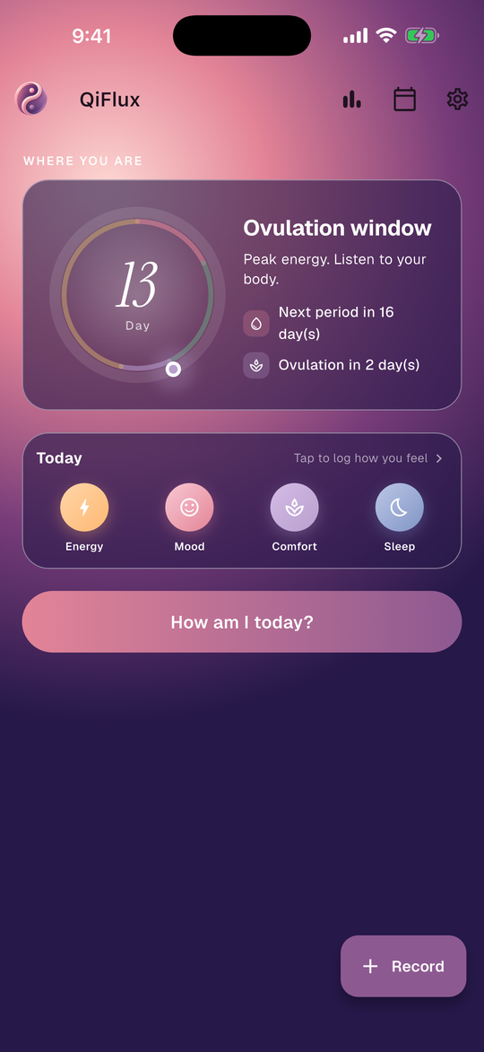 QiFlux 今天畫面:週期相位與當日狀態